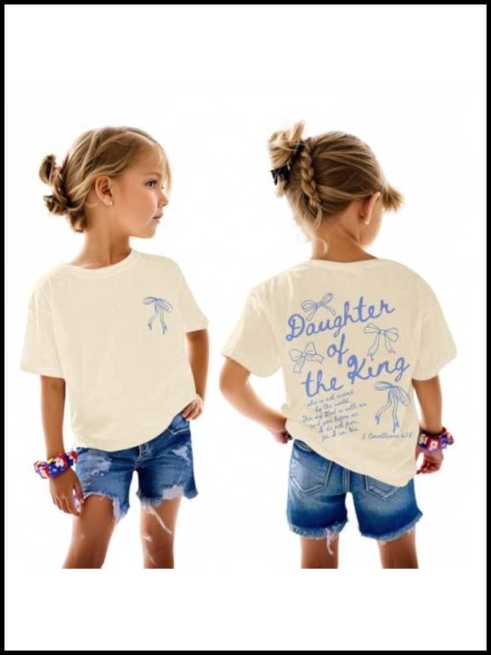 Girls Christian Jesus Faith Bow Graphic Tee Cotton Crew Neck